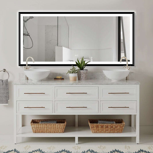 4 Size LED Bathroom Mirror;  Backlit and Front Lighted Mirror for Bathroom;  Wall Mounted Bathroom Vanity Framed Mirror Includes Dimmer;  ; Defogger;  Vertical / Horizontal Home Decor by Design