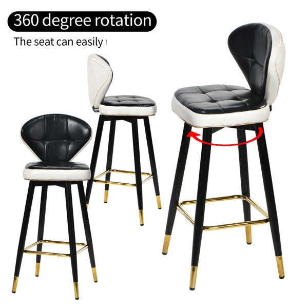 Jinsi Nan Leather Bar Stool 360 Rotating Bar Stool with Backrest and Foot Pedals for Bars, Kitchen, Dining Room, Living Room & Bistro, Bar Stool Set of 2, Black Bar Chair Home Decor by Design