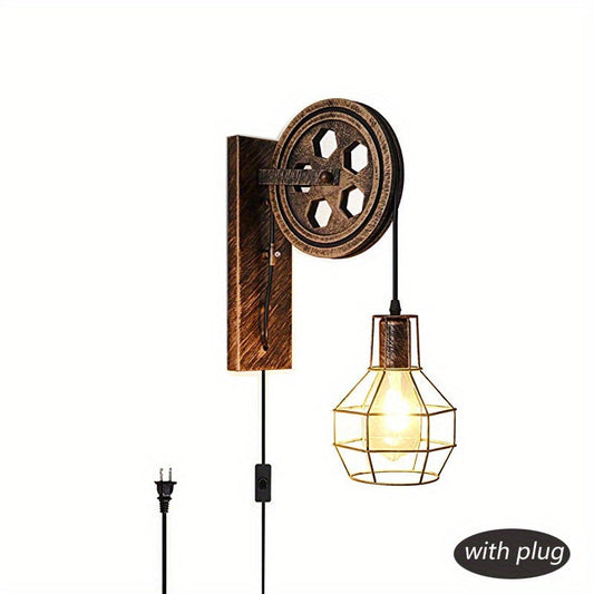 Retro Industrial Wall Sconce, 1Pack Antique Brass Vintage Plug Or Hard Wire In Wall Lighting Home Decor by Design