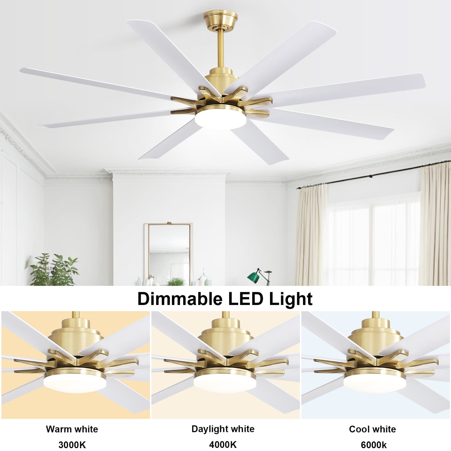 66 Inch Low Profile Ceiling Fan with Dimmable Lights and Smart Remote Control 6 Speed Reversible Noiseless DC Motor for Indoor