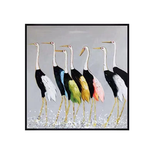 Abstract 100% Hand Painted Cranes Oil Painting Canvas Wall Hanging Paintings Animal Birds Art Canvas Wall Art For Children Room