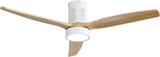 52 Inch Indoor Flush Mount Ceiling Fan With 120V 3 Solid Wood Blades Remote Control Reversible DC Motor With Led Light
