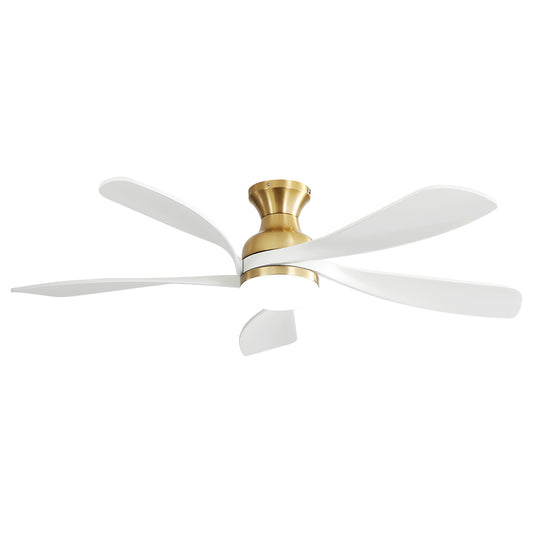 52 Inch Modern Ceiling Fan 5 Solid Wood Blades 6 Speed Remote Control Dimmable Reversible DC Motor With Light and Smart APP Control