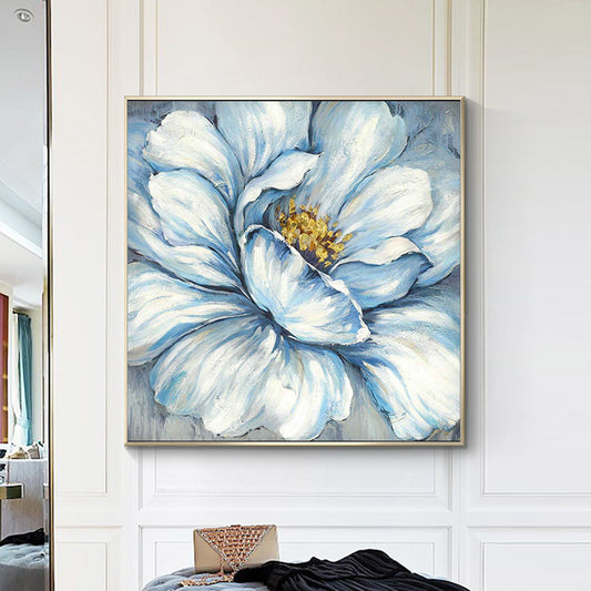 Handmade Gold Foil Abstract Oil Painting Wall Art Modern Minimalist Blue Color Flowers Canvas Home Decorative For Living Room No Frame