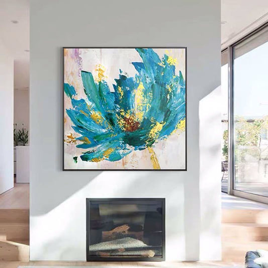 100% Handmade Abstract Oil Painting Top Selling Wall Art Modern Minimalist Blue Color Flowers Picture Canvas Home Decor For Living Room No Frame