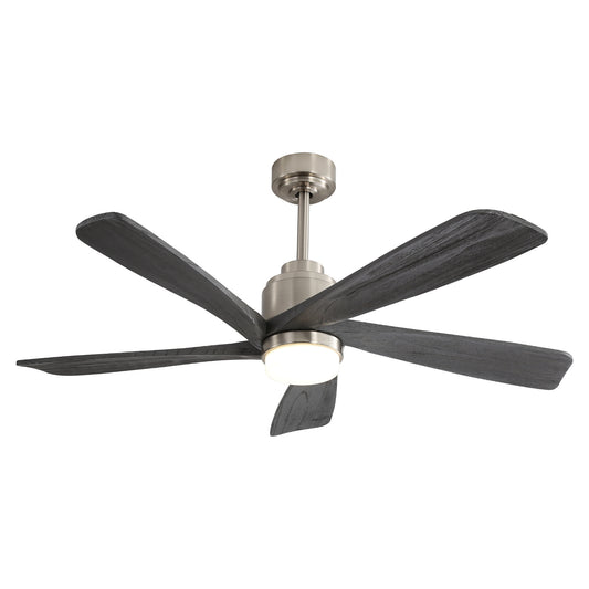 52 Inch Modern Ceiling Fan With Dimmable LED Light 5 Solid Wood Blades Remote Control Reversible DC Motor With Smart APP Control