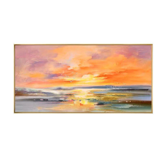 100% Hand Painted Abstract Setting Sun Oil Painting On Canvas Wall Art Frameless Picture Decoration For Living Room Home Decor Gift