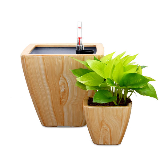 2-Pack Smart Self-watering Planter Pot for Indoor and Outdoor - Light Wood - Square Cone