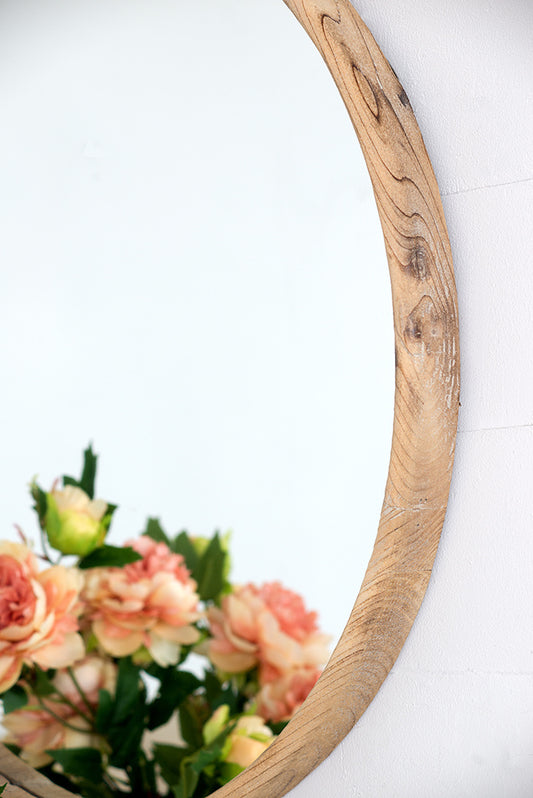 28" Round Wood Mirror, Wall Mounted Mirror Home Decor for Bathroom Living Room - Home Decor by Design