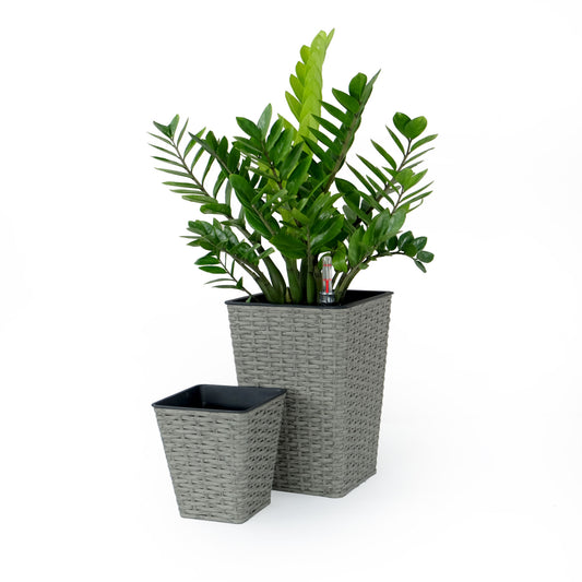 2-Pack Smart Self-watering Square Planter for Indoor and Outdoor - Hand Woven Wicker - Gray