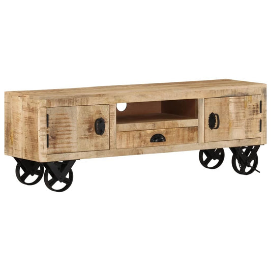 TV Cabinet with Wheels 43.3"x11.8"x14.6" Rough Mango Wood - Home Decor by Design