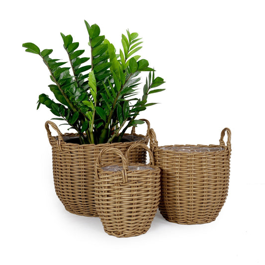 3-Pack Wicker Multi-purposes Basket with Handle - Planter Basket - Natural