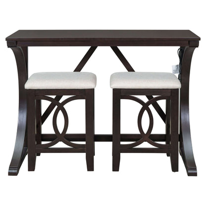 3-Piece Counter Height Dining Table Set with USB Port and Upholstered Stools Home Decor by Design