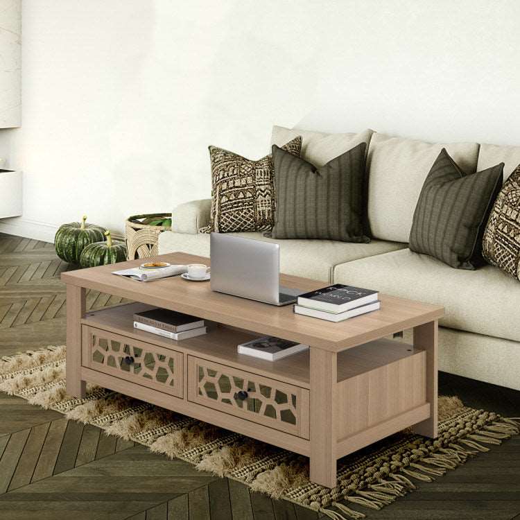3-tier Coffee Table with 2 Drawers and 5 Support Legs Home Decor by Design