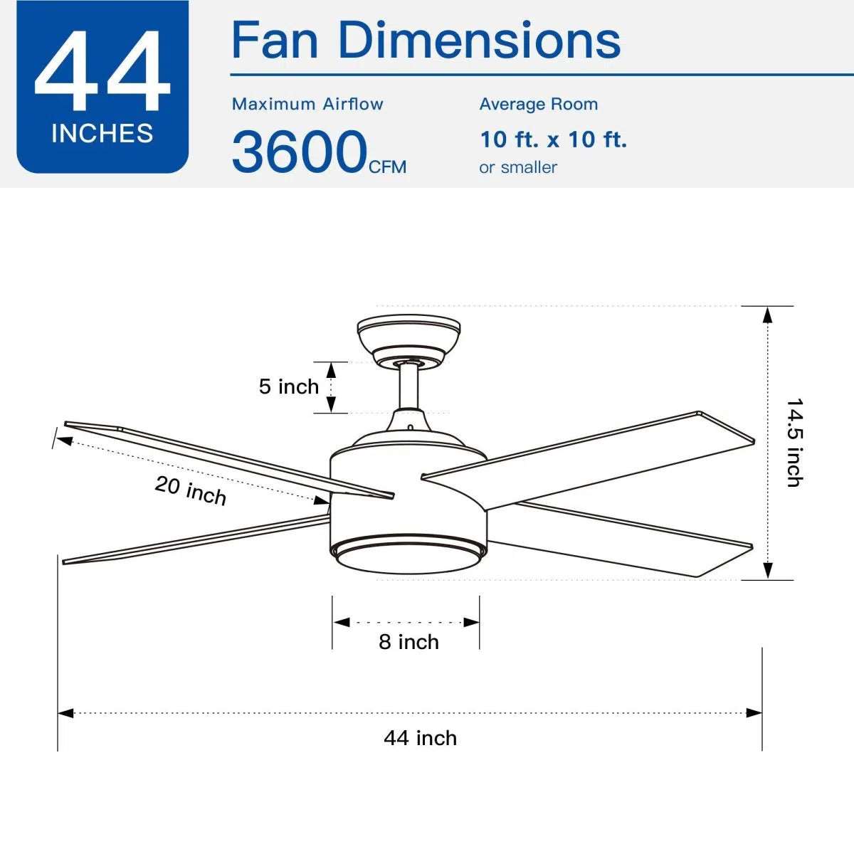 44 in. Indoor Matte Black Ceiling Fans with Dimmable Integrated LED Light and Remote Control Home Decor by Design
