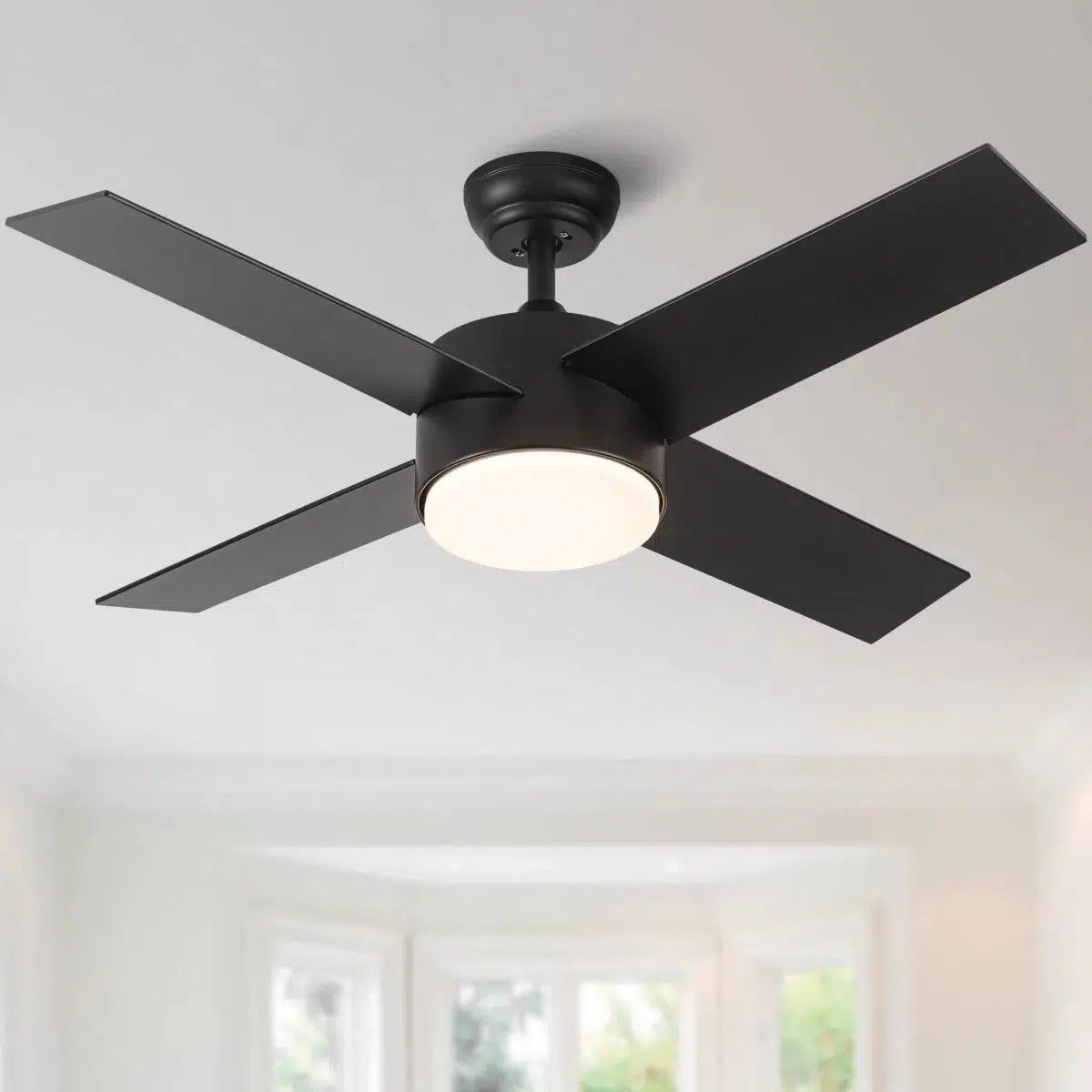 44 in. Indoor Matte Black Ceiling Fans with Dimmable Integrated LED Light and Remote Control Home Decor by Design
