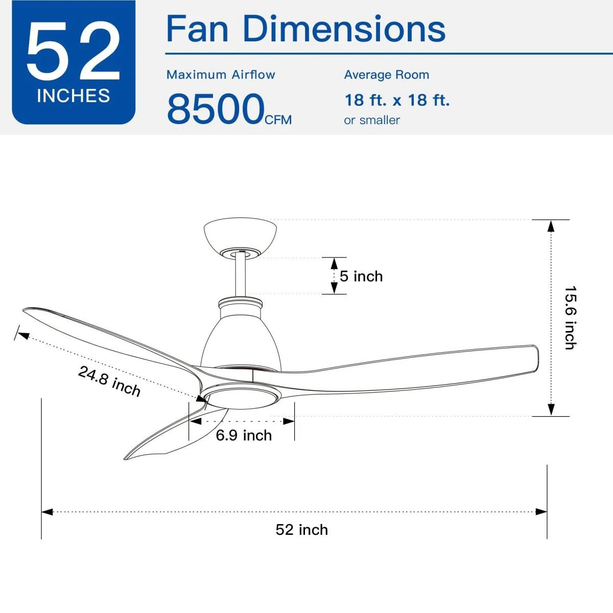 52 in. Outdoor/Indoor Integrated LED Imitation  Modern Ceiling Fan with Lights and Remote Control Home Decor by Design
