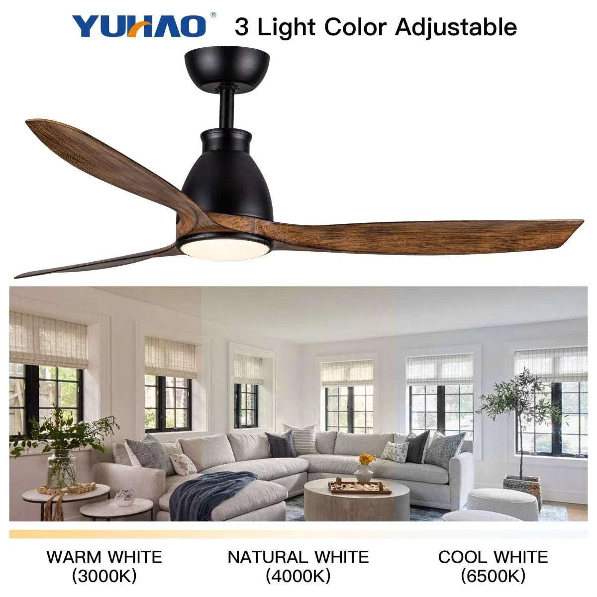 52 in. Outdoor/Indoor Integrated LED Imitation  Modern Ceiling Fan with Lights and Remote Control Home Decor by Design