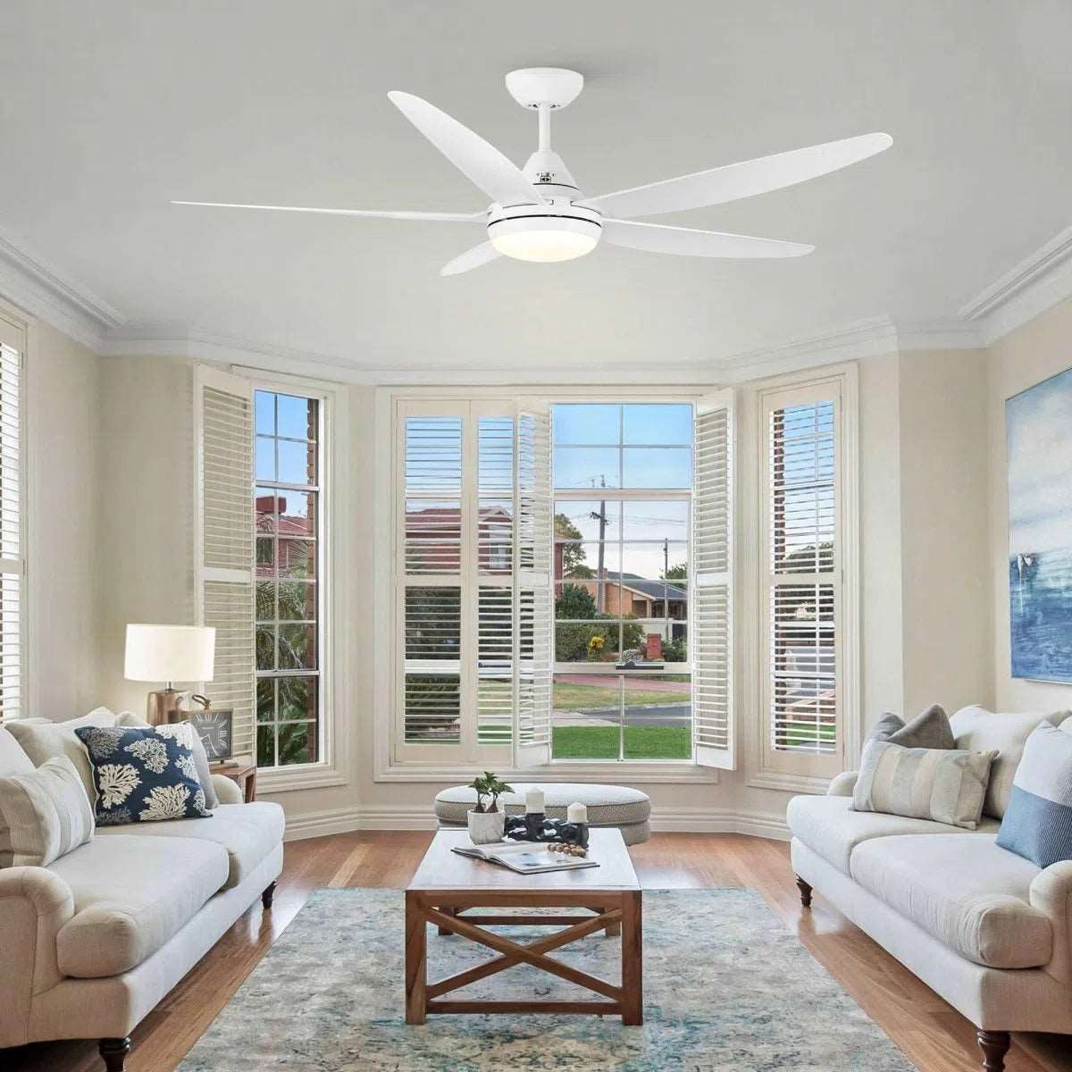 56 in. Dimmable Integrated LED Indoor&Outdoor White Ceiling Fan with DC Motor and Remote Home Decor by Design