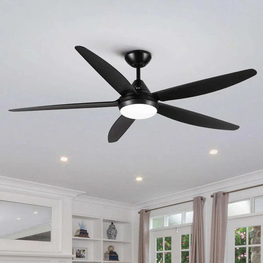 56 in. Outdoor/Indoor Matte Black integrated LED Ceiling Fan with Remote Control, DC Motor Home Decor by Design
