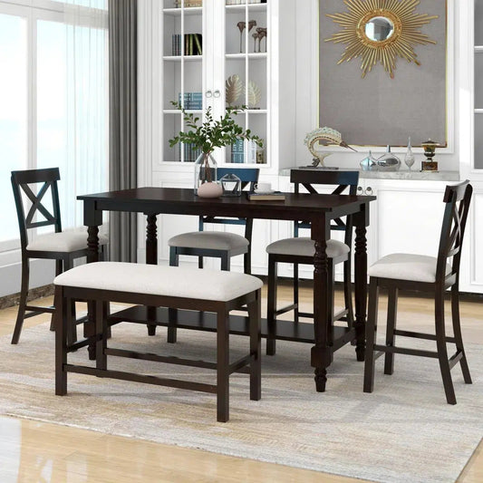 6-Piece Counter Height Dining Table Set Table with Shelf 4 Chairs and Bench for Dining Room Home Decor by Design
