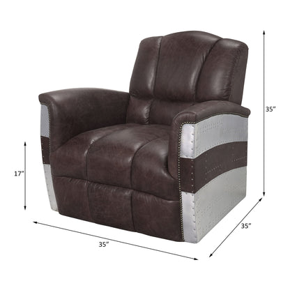 ACME Brancaster Accent Chair, Retro Brown Top Grain Leather & Aluminum 59716 Home Decor by Design