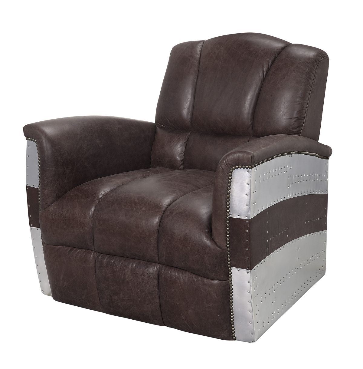 ACME Brancaster Accent Chair, Retro Brown Top Grain Leather & Aluminum 59716 Home Decor by Design