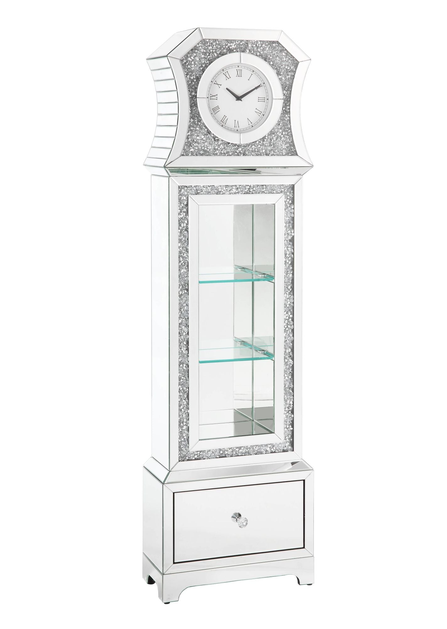 ACME Noralie GRANDFATHER CLOCK W/LED Mirrored & Faux Diamonds AC00350 Home Decor by Design