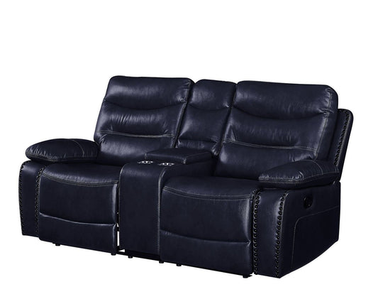 Aashi Loveseat w/Console (Motion); Navy Leather-Gel Match Home Decor by Design