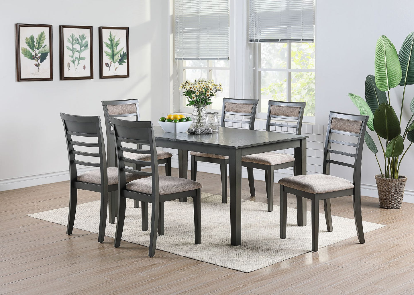 Antique Grey Finish Dinette 7pc Set Kitchen Breakfast Dining Table w wooden Top Cushion Seats 6x Chairs Dining room Furniture Home Decor by Design