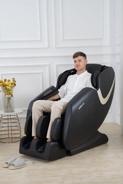 BOSSCARE Massage Chair Recliner with Zero Gravity, Full Body Airbag Massage Chair with Bluetooth Speaker, Foot Roller Brown Home Decor by Design