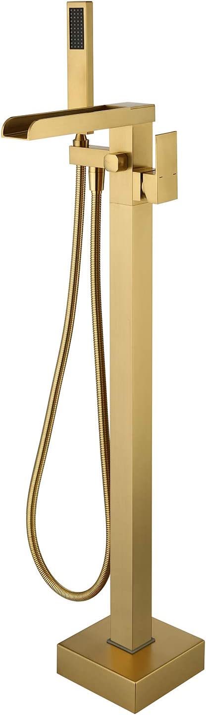 Bathroom Freestanding Waterfall Tub filler Brushed Gold Floor Mount Faucet with Hand Shower Home Decor by Design