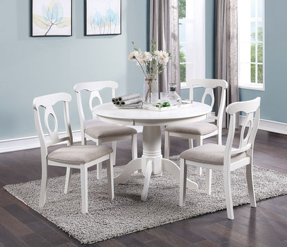 Classic Design Dining Room 5pc Set Round Table 4x side Chairs Cushion Fabric Upholstery Seat Rubberwood Furniture Home Decor by Design