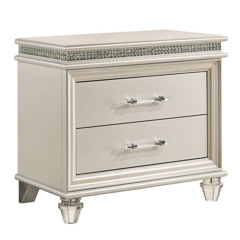 Classic Pearl White 1pc Nightstand Only Contemporary Solid wood 2-Drawers Felt-lined Top English Dovetail Acrylic Legs & Pull Handle Home Decor by Design