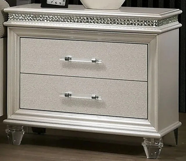 Classic Pearl White 1pc Nightstand Only Contemporary Solid wood 2-Drawers Felt-lined Top English Dovetail Acrylic Legs & Pull Handle Home Decor by Design