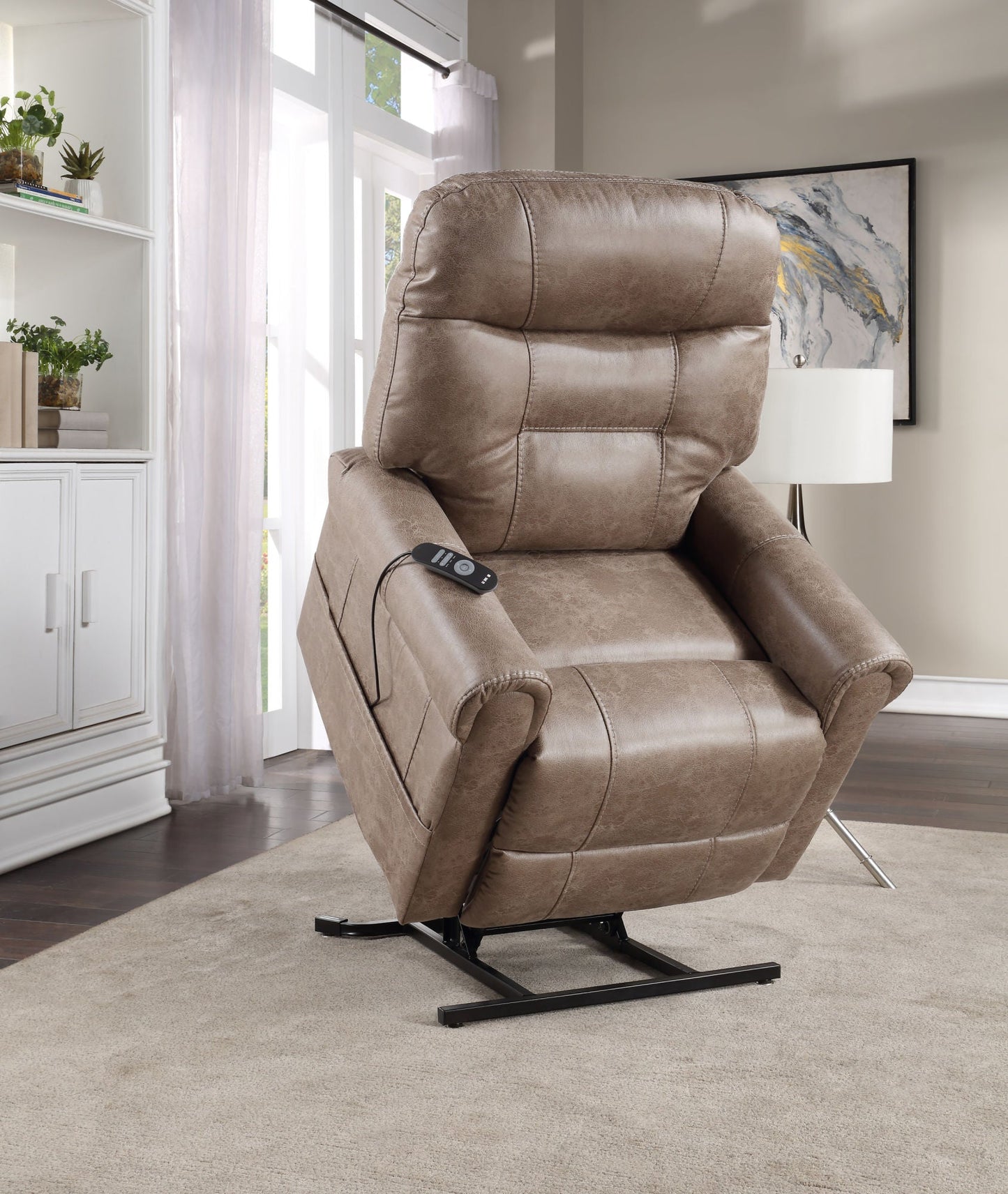 Classic Rolled Arm Power Lift-Chair Recliner - Heat, Adjustable Massage - Plush Seating, High-Grade Polyester Fabric Home Decor by Design