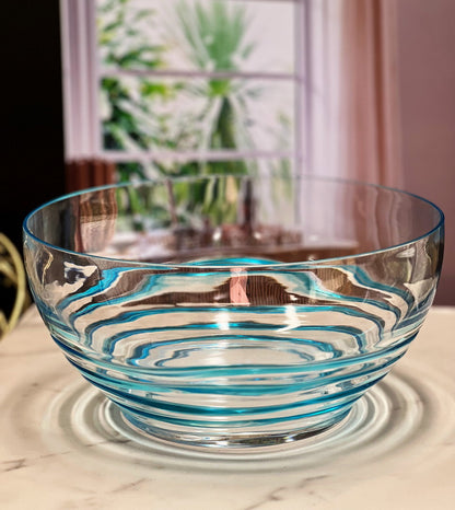 Designer Swirl Blue Acrylic Large Bowl, Break Resistant Premium Acrylic Round Serving Bowl for Party's, Snacks, or Salad Bowl, BPA Free Home Decor by Design
