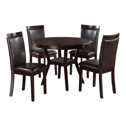 Espresso Finish 5pc Dinette Set Table with Open Display Shelf 4x Side Chairs Faux Leather Upholstered Contemporary Dining Room Furniture Home Decor by Design