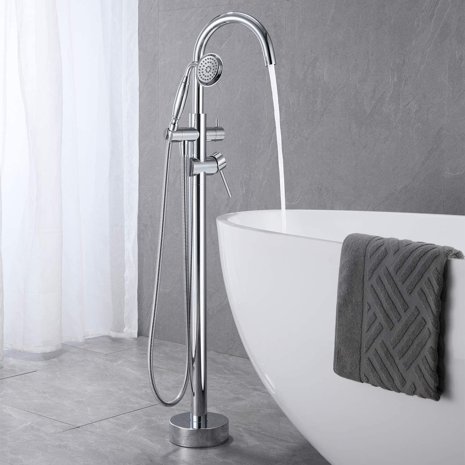 Freestanding Tub Filler Bathtub Faucet Chrome with Hand Held Shower Floor-Mount Home Decor by Design