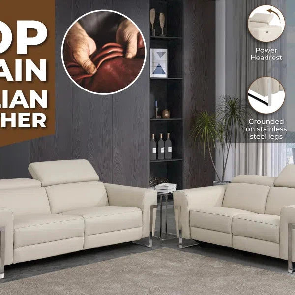 Global United Top Grain Italian Leather Loveseat with Power Recliner Home Decor by Design