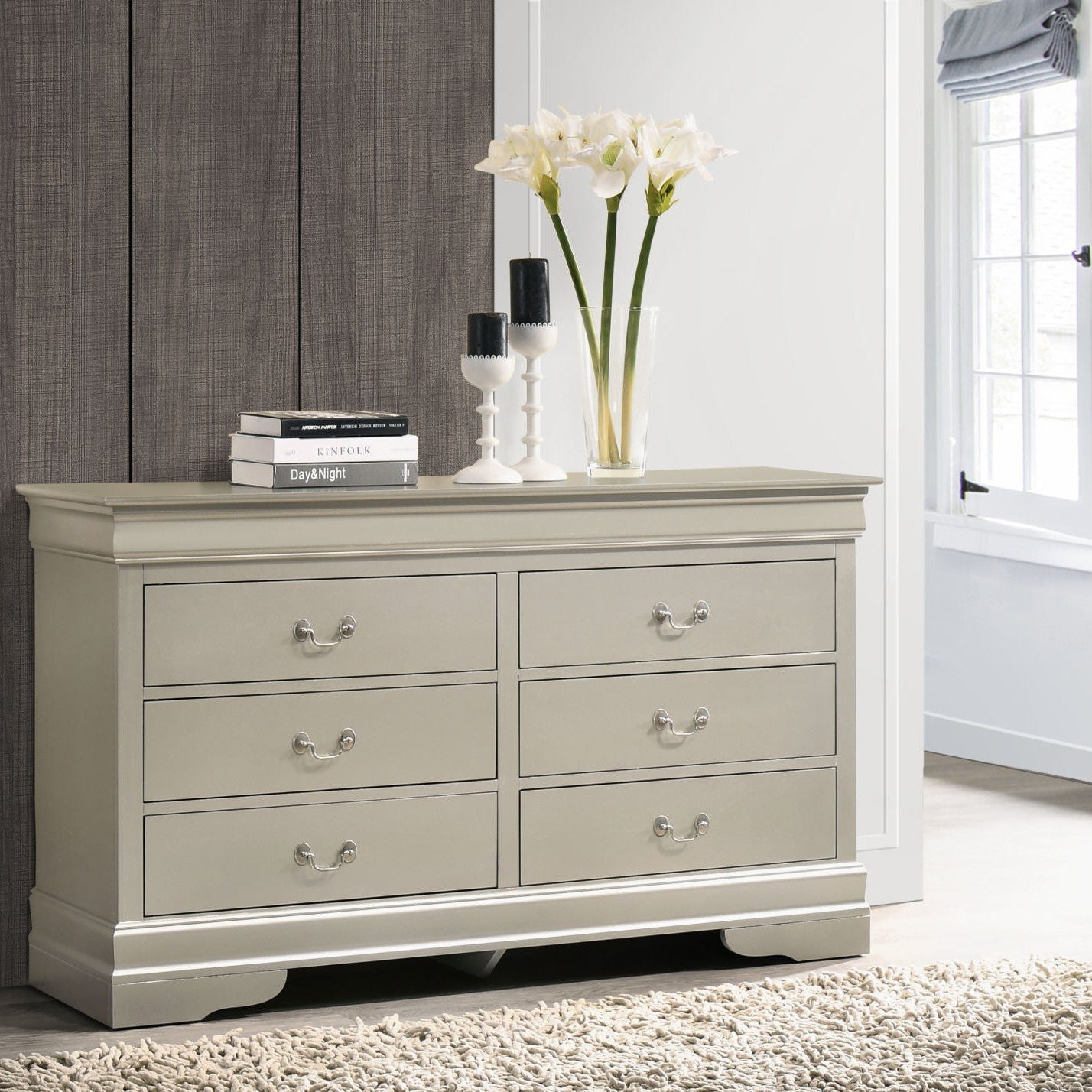 Glory Furniture LouisPhillipe G02103-D Dresser , Silver Champagne Home Decor by Design