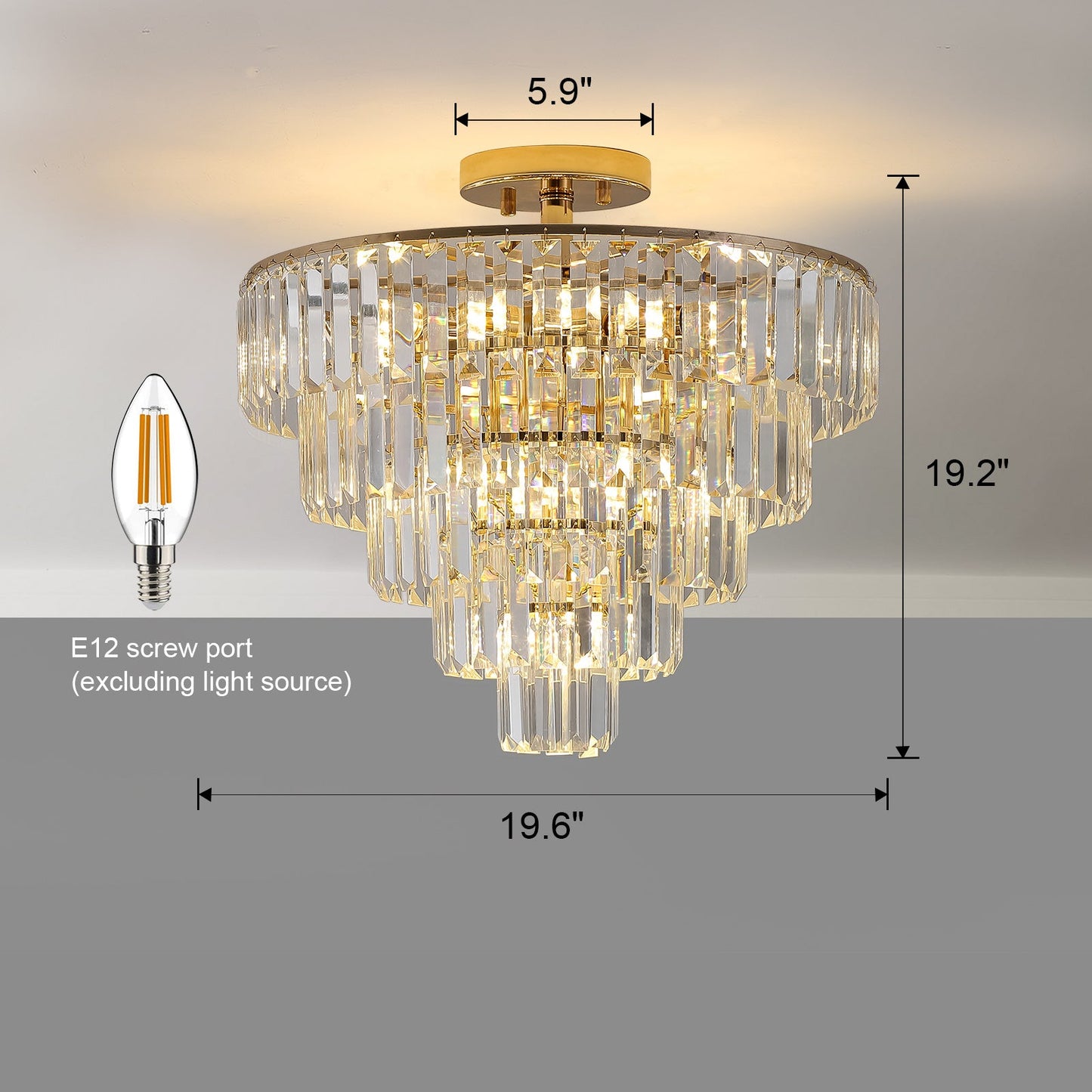Gold Crystal Chandeliers,5-Tier Round Semi Flush Mount Chandelier Light Fixture,Large Contemporary Luxury Ceiling Lighting for Living Room Dining Room Bedroom Hallway Home Decor by Design