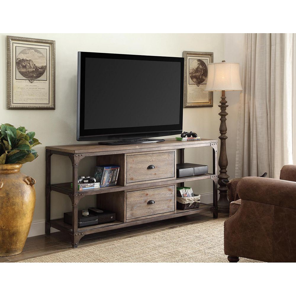 Gorden TV Stand in Weathered Oak & Antique Silver 91504 Home Decor by Design