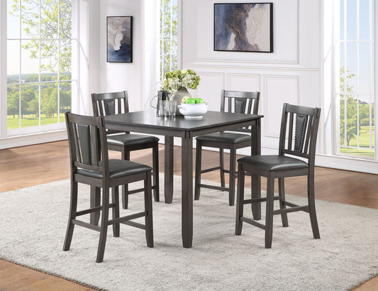 Grey Finish Dinette 5pc Set Kitchen Breakfast Counter height Dining Table w wooden Top Upholstered Cushion 4x High Chairs Dining room Furniture Home Decor by Design