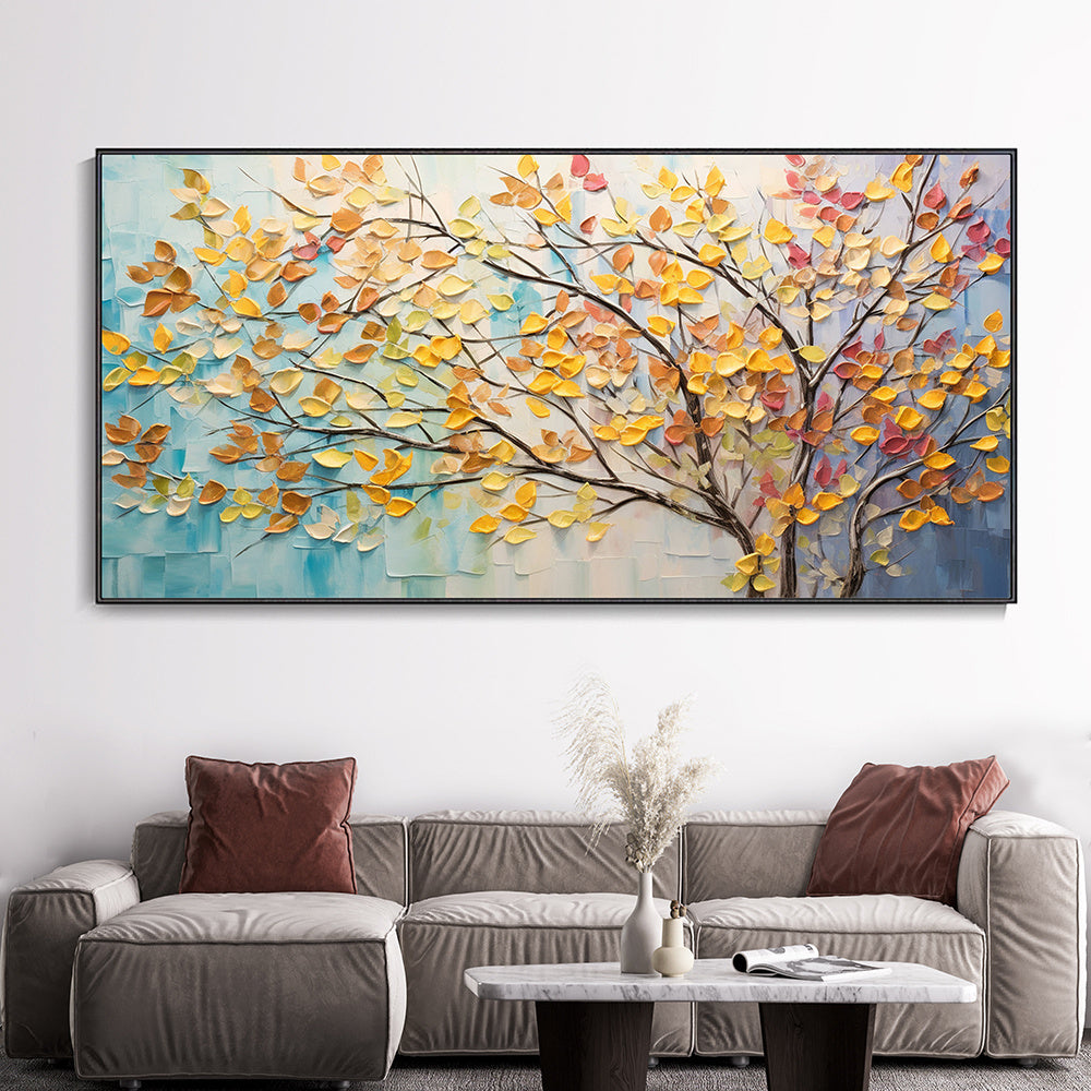 Hand Painted Oil Painting Large Colorful Tree Wall Art Boho Canvas Oil Painting Colorful Leaf Texture Palette Knife Art Contemporary Art Abstract Texture Wall Art Home Decor by Design
