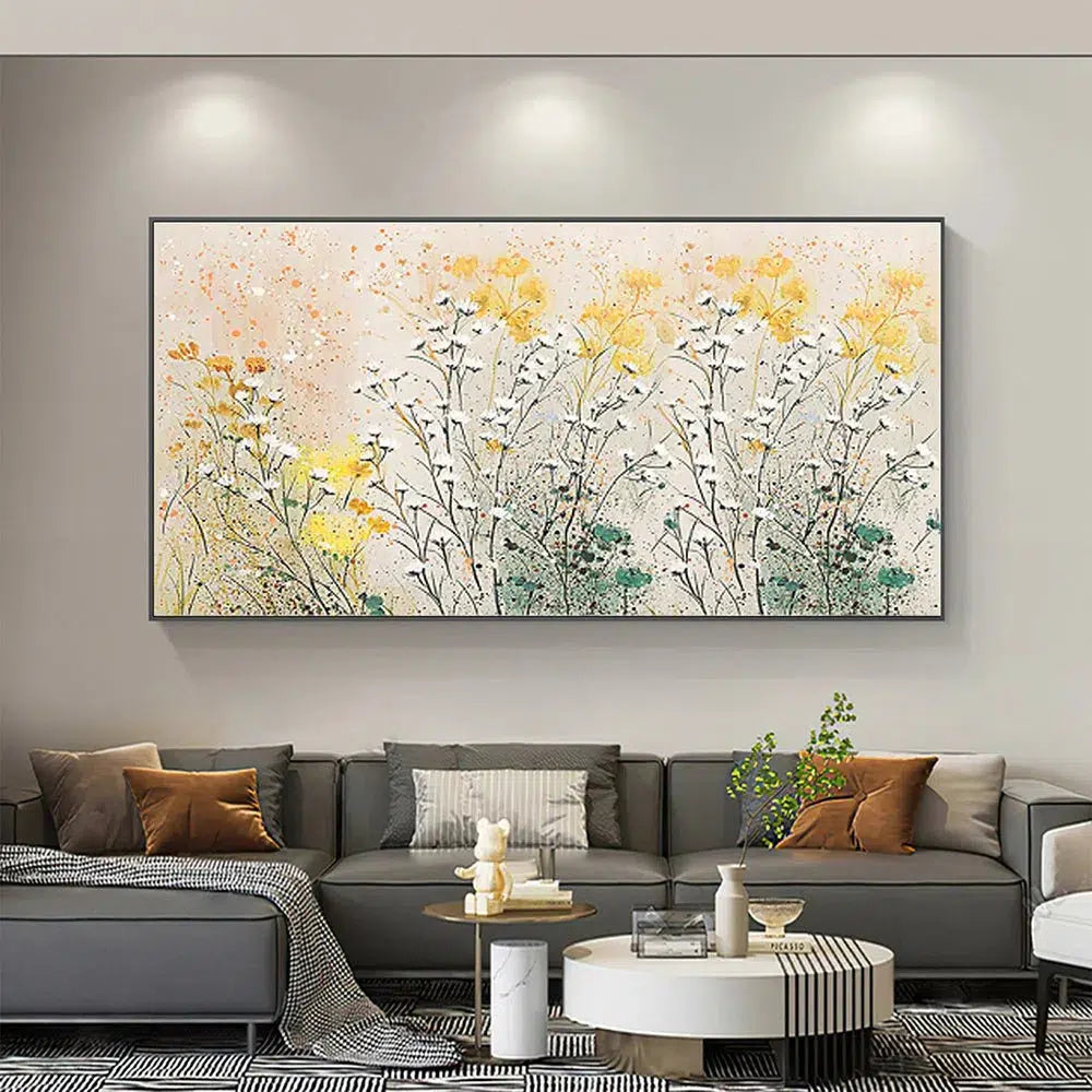 Handmade Oil Painting Abstract Daisy Flower Landscape Oil Painting On Canvas Large Original Modern Floral Textured Acrylic Painting Living Room Wall Art Decor Home Decor by Design