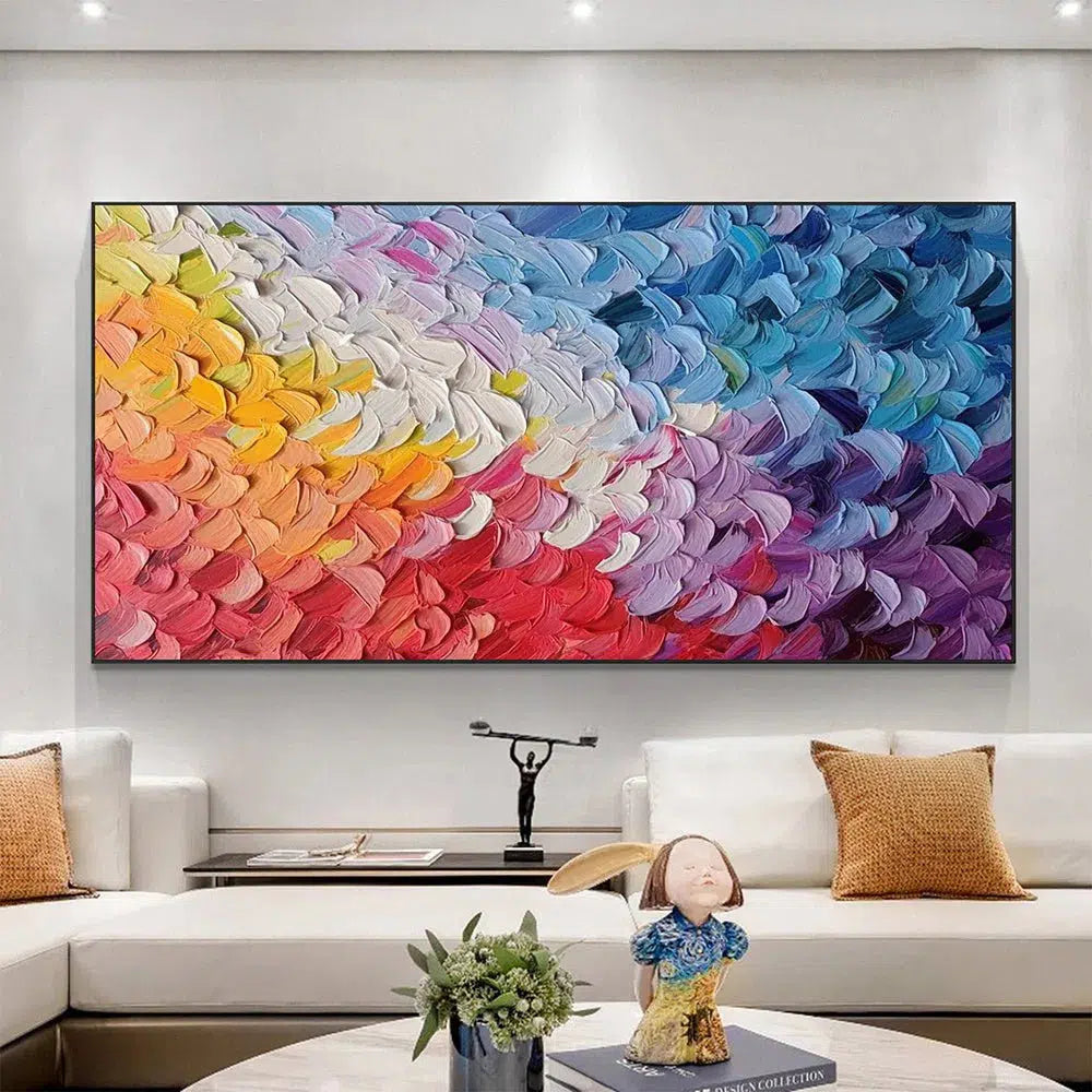 Handmade Oil Painting On Canvas Large Abstract Colorful Feathers Painting Home Decor by Design