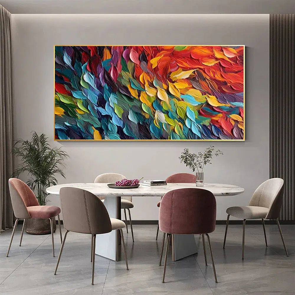 Handmade Oil Painting Original Colorful Feathers Oil Painting On Canvas Large Wall Art Abstract Colorful Painting Custom Painting Living room Home Wall Decorative Painting Home Decor by Design