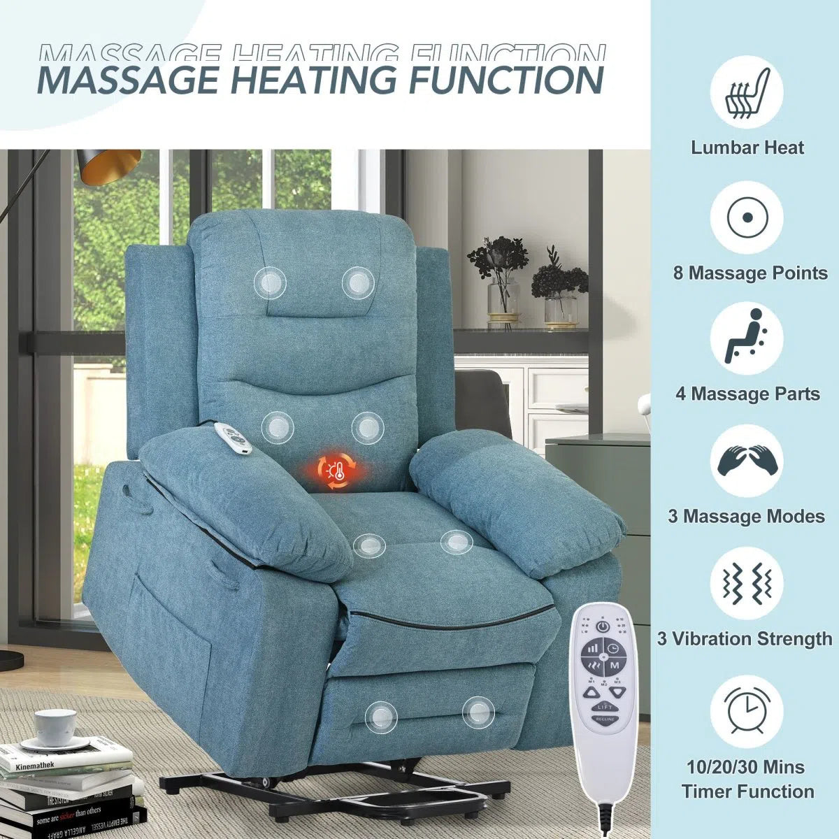 Massage Recliner; Power Lift Chair for Elderly with Adjustable Massage and Heating Function Home Decor by Design