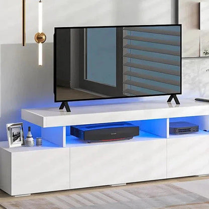 Modern Style 16-colored LED Lights TV Cabinet, UV High Gloss Surface Entertainment Center with DVD Shelf, Up to 70 inch TV Home Decor by Design